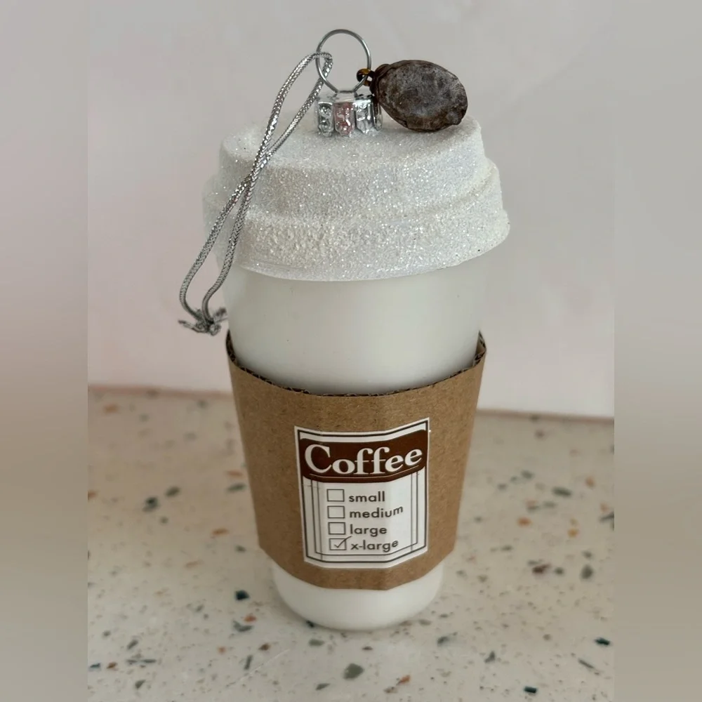 White‎ To Go Coffee Cup Glass Holiday Christmas Ornament